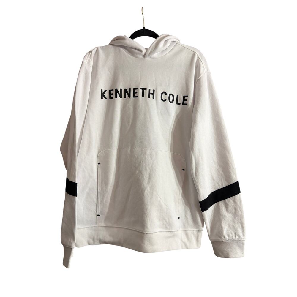 Kenneth Cole New York Men's White & Black Fleece Hoodie Size Large LG L New